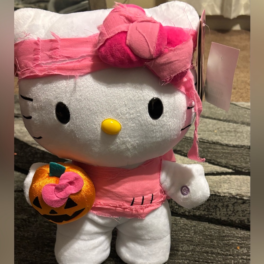 Hello Kitty Pink and White Plush with Pumpkin